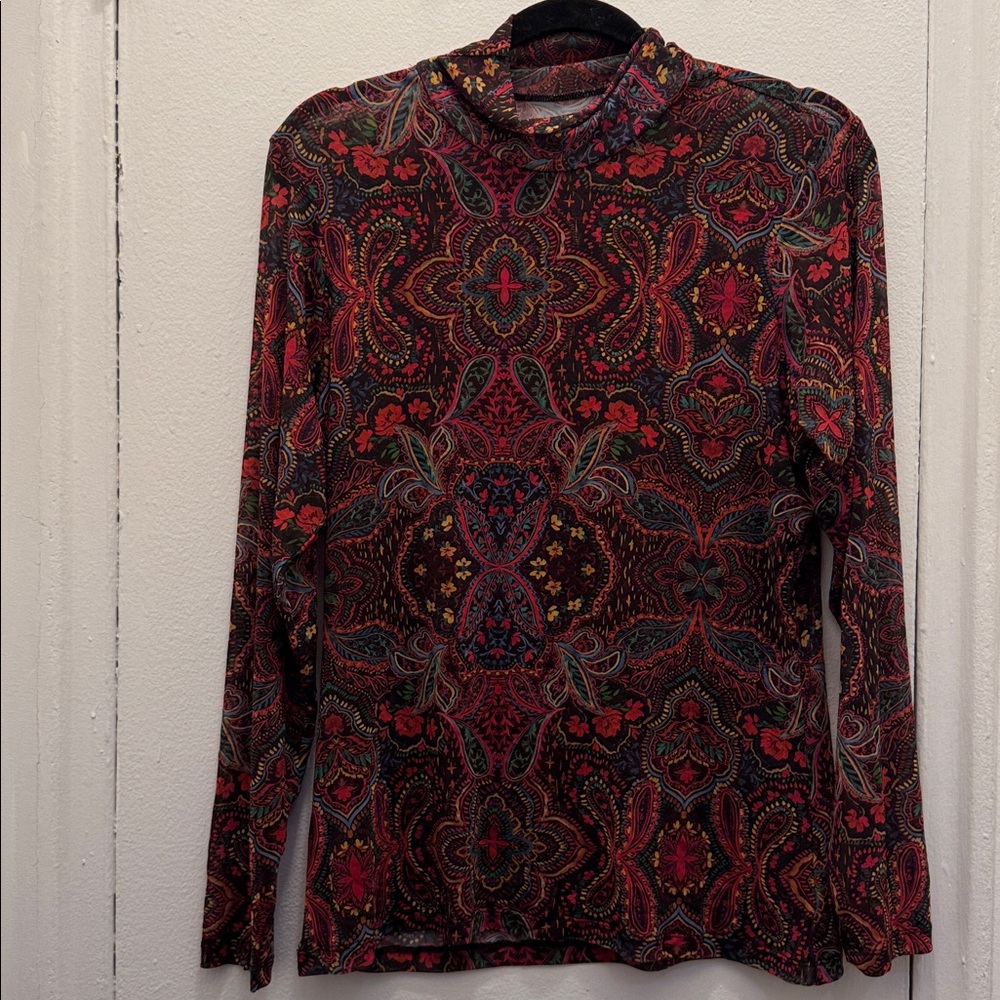 Johnny Was Mesh Paisley Long Sleeve Top